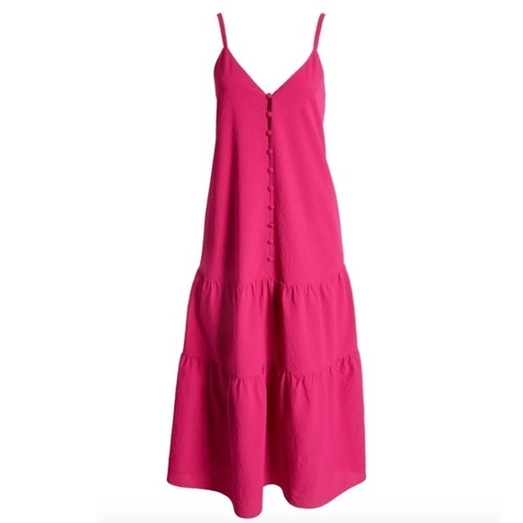 NWT TED BAKER Barbie Pink Sleeveless Button Front Tiered Ruffle Hem Midi Dress 2 - Picture 12 of 12